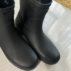 Hunter Black Rubber Chelsea Boots with Red Logo Accent